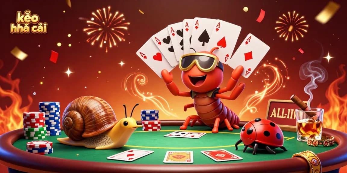 Engage with kèo nhà cái through an exciting poker scene with a unique millipede dealer and whimsical characters.