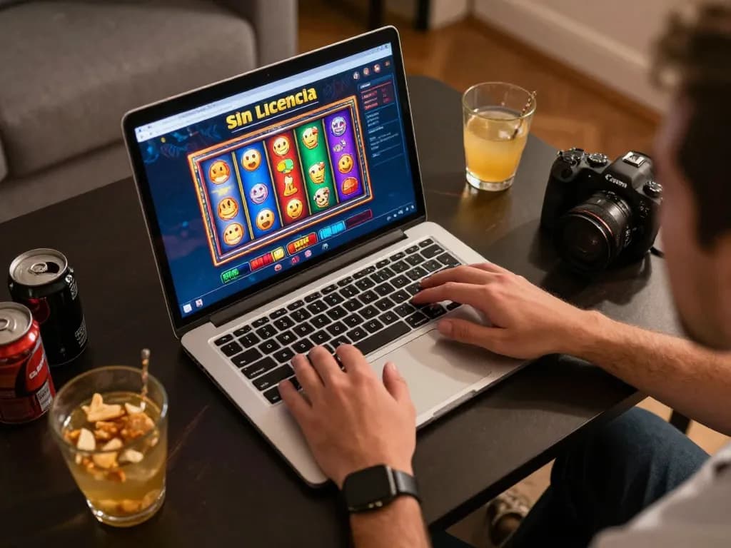Engaging gameplay at a casino sin licencia on a laptop in a cozy home setting