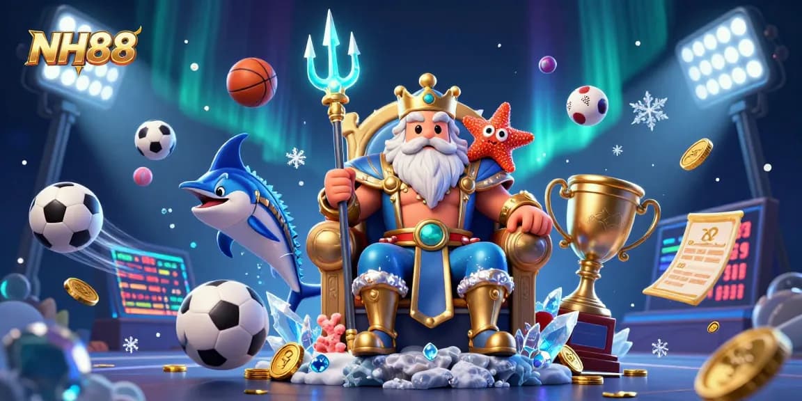 Win exciting games at NH88 with Neptune and sports elements in a vibrant 3D illustration.