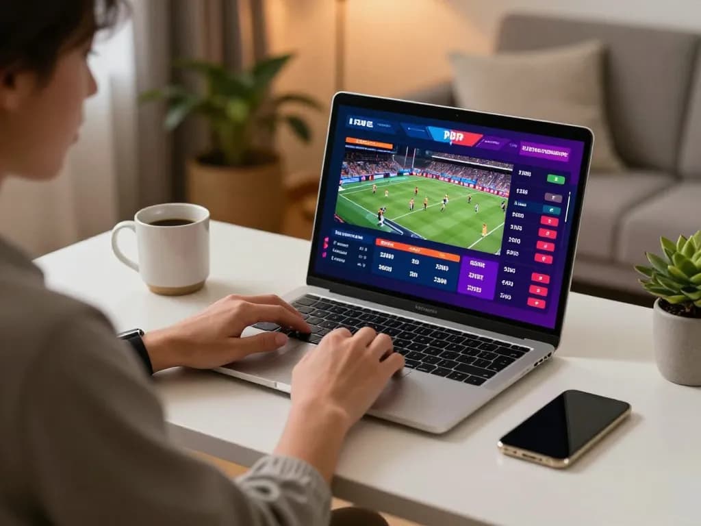 siti non aams legali in italia evidenziati mentre un utente si dedica alle scommesse sportive online da un'accogliente postazione a casa