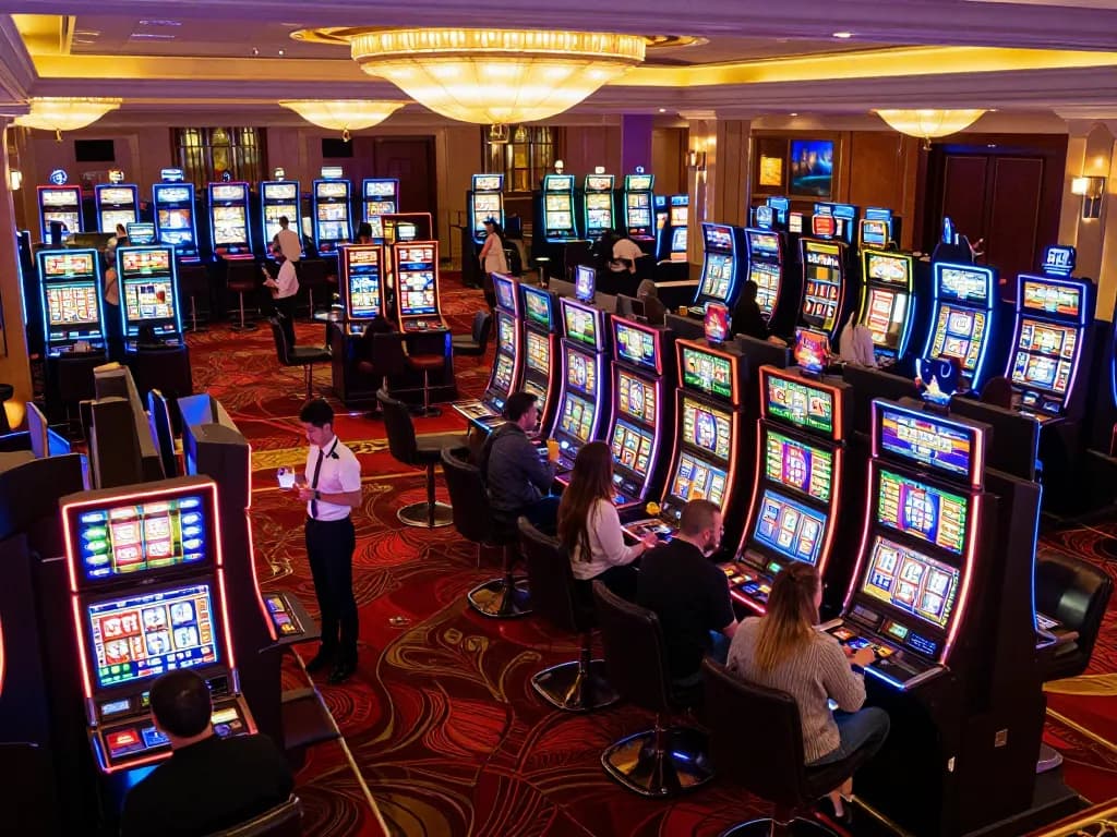 Players enjoying the vibrant slot machines at RR88 casino, experiencing thrilling gaming moments
