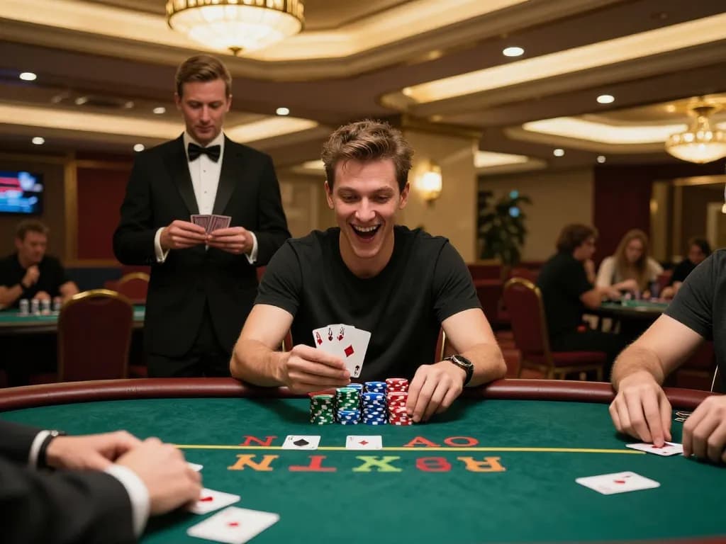O8 poker player holding a winning hand at dynamic casino table