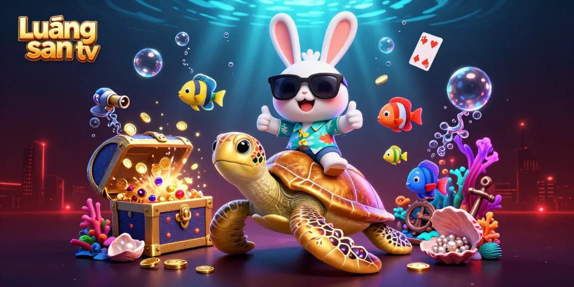 Experience Lương sơn tv with a vibrant casino-themed underwater scene illustrating a lucky rabbit and sea turtle amidst gold coins.