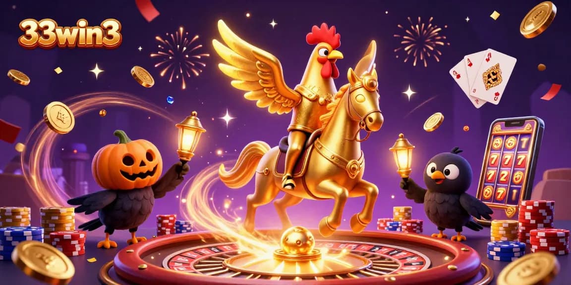 Experience thrilling gameplay at 33win3 with a golden rooster and casino excitement.