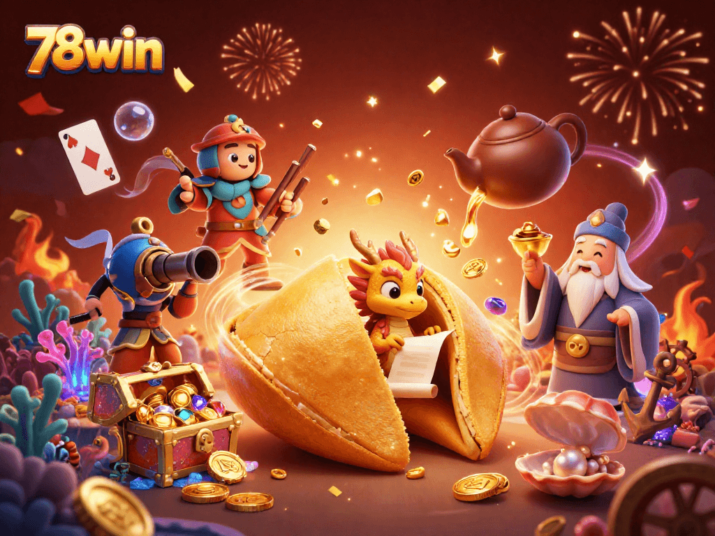 Engage in thrilling winnings with 78win's vibrant casino games, featuring gold treasures and magical elements.