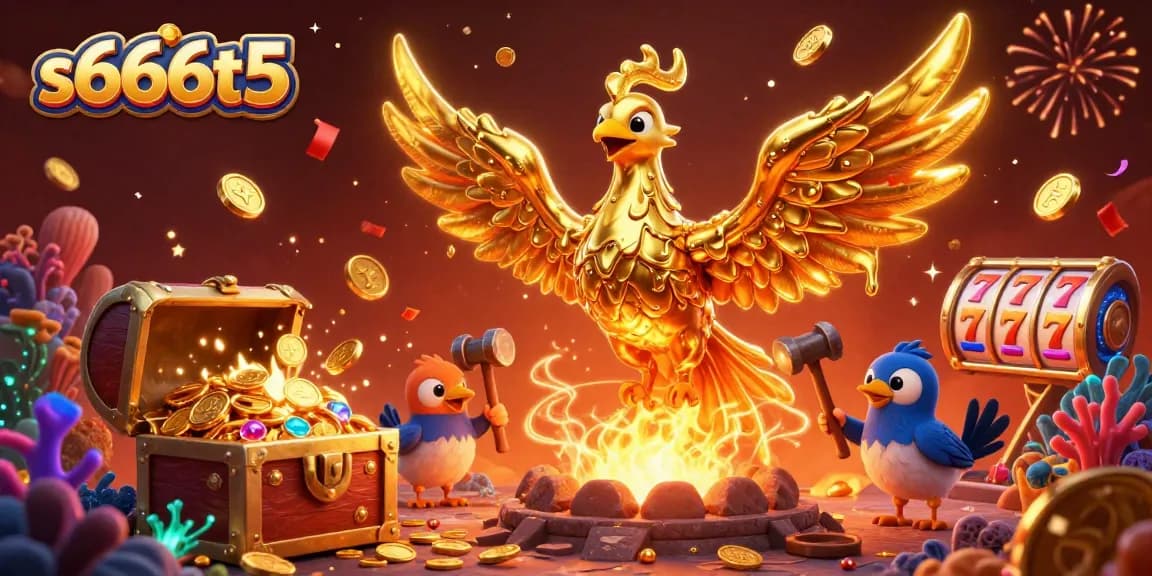 Spin the slots at s666t5 with golden coins raining down from a molten phoenix.