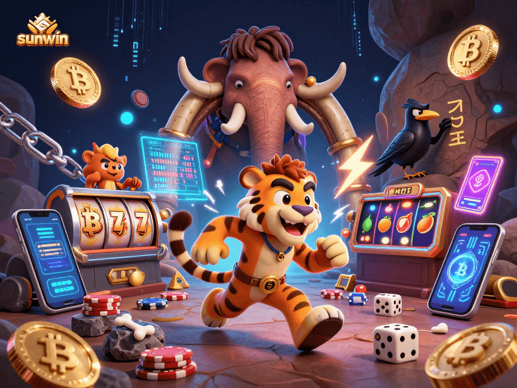 Play with sunwin's vibrant prehistoric casino featuring unique characters and crypto elements.