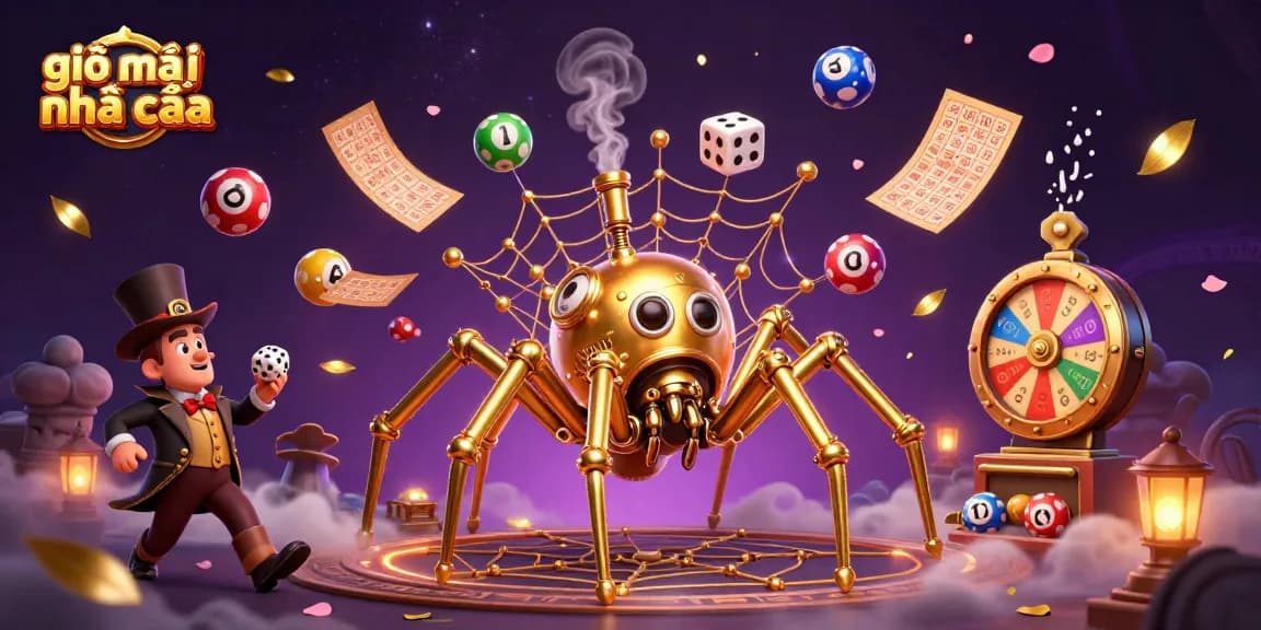 Experience the exciting world of giải mã nhà cái with a steampunk spider in a magical casino scene.