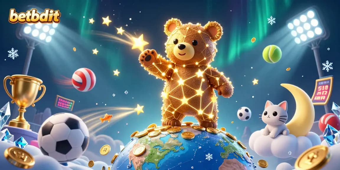 Engage with betbdtt's vibrant casino gaming scene featuring dynamic sports elements and luminous characters.