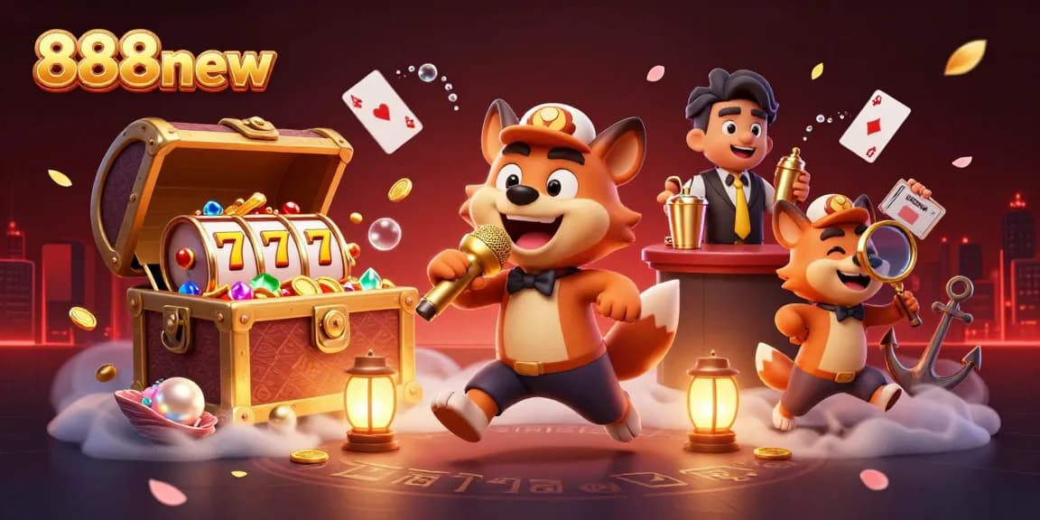 Experience thrilling gaming action at 888new with vibrant casino elements and lively characters.