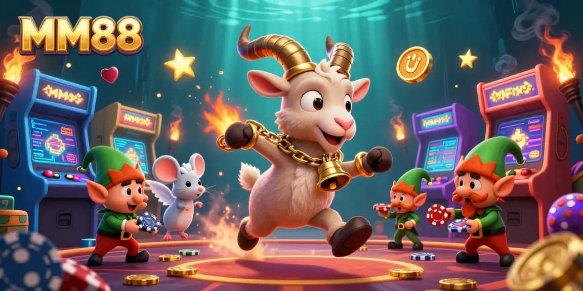 Experience thrilling gameplay at MM88 with cartoon characters in a festive casino scene.