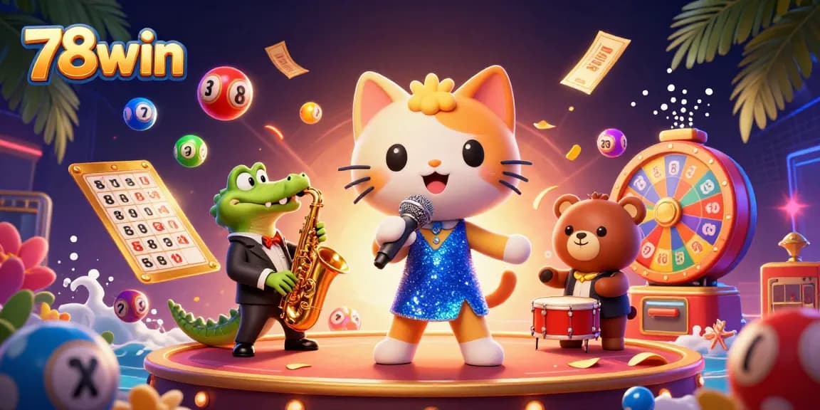 Experience thrilling 78win action with animated characters celebrating casino gaming excitement.
