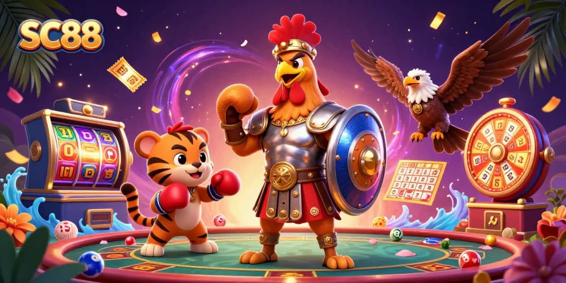 Engage with SC88's vibrant casino gaming scene featuring characters and dynamic game elements.