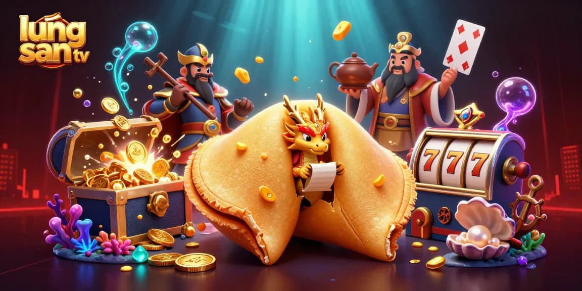 Engage with lương sơn tv's vibrant casino-themed illustration showcasing dynamic characters and gold treasures.