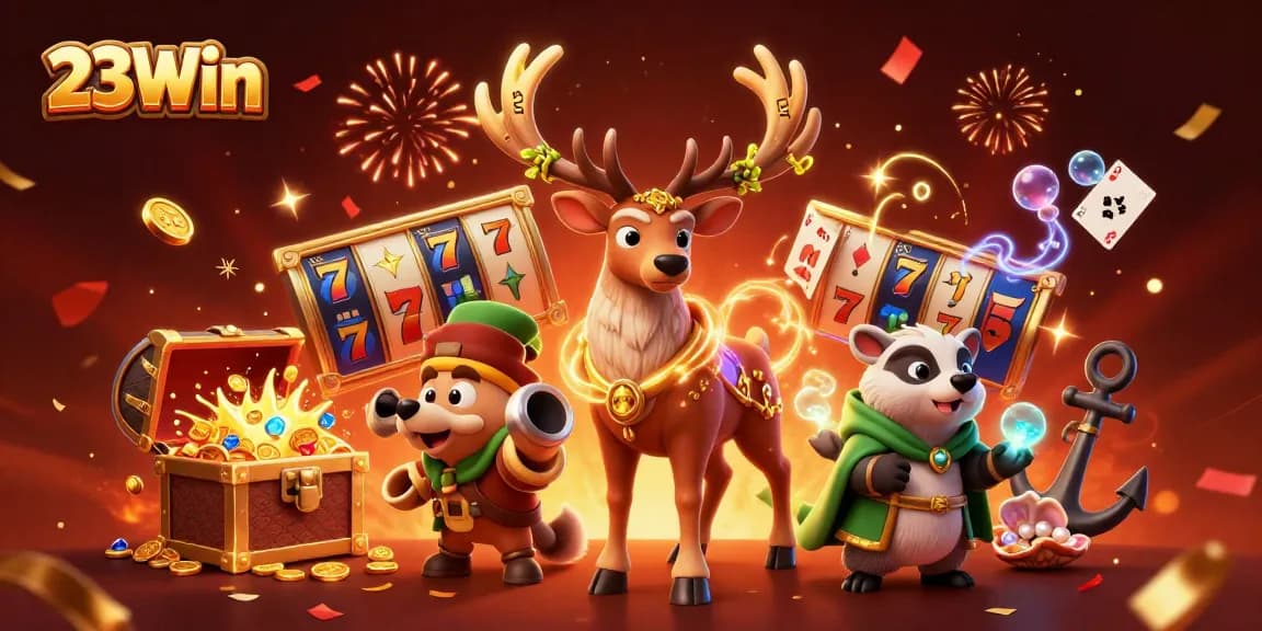 Explore the vibrant world of 23Win as the druid stag celebrates big wins with treasures!