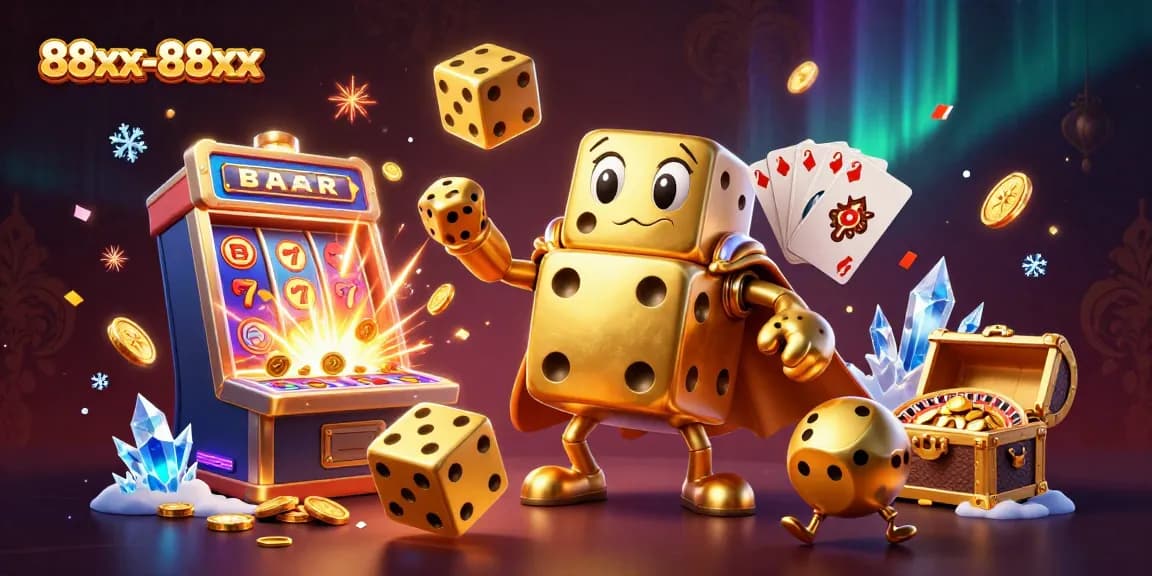 88xx-88xx showcases a dynamic casino scene with golden dice and a jackpot explosion of coins.