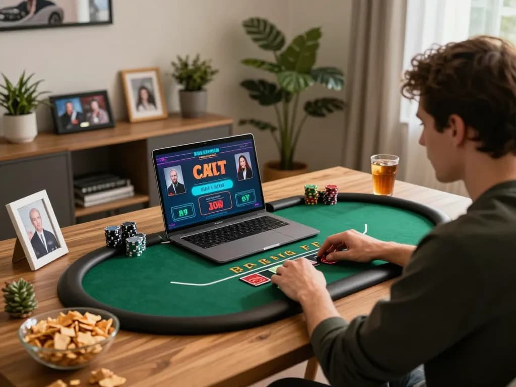 Engaging in a live blackjack game at fly88's online casino with snacks and drinks.