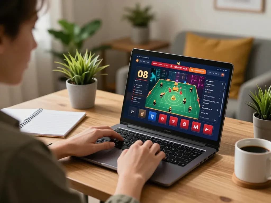 Gaming enthusiast utilizing O8 online casino platform with strategic notes, showcasing responsible gaming