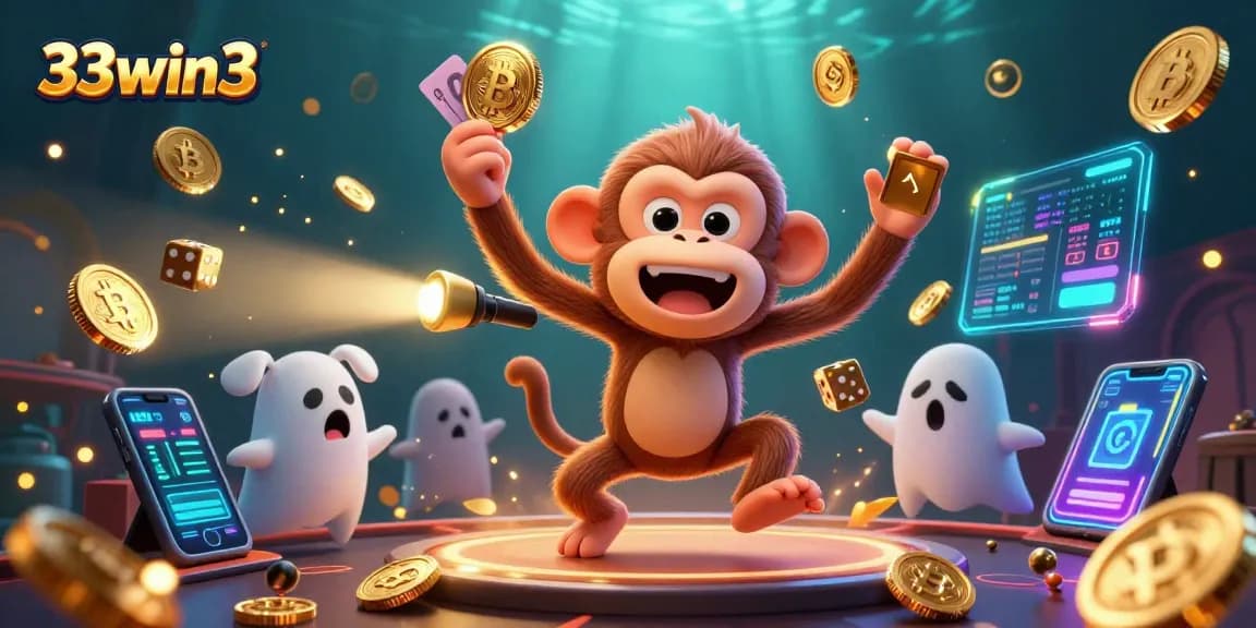 Engage in thrilling gameplay with a vibrant 33win3 scene featuring a ghost-hunter puppy tracking a mischievous poltergeist.