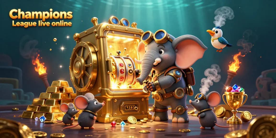 Experience Champions League live online through a vibrant steampunk casino scene filled with treasure and excitement.