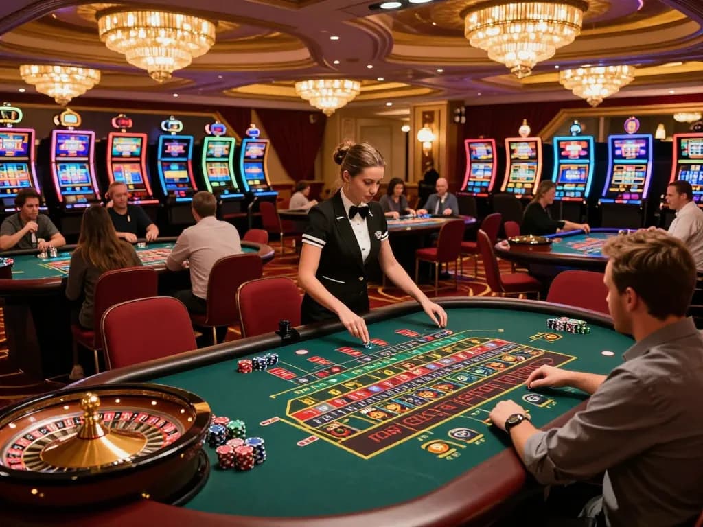 Players enjoying a thrilling roulette game at GG88 Casino with vibrant atmosphere and luxury decor.
