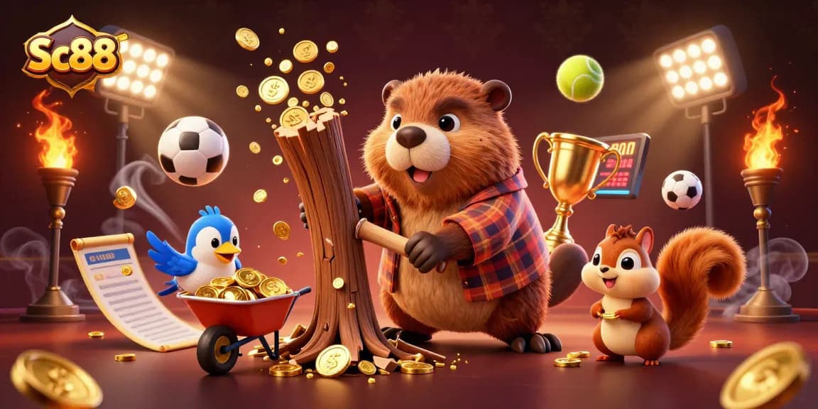 SC88 offers thrilling sports action with a beaver winning golden coins while playing games.