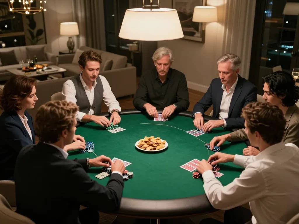 Players enjoy a fun poker night at home with kjc gaming atmosphere.