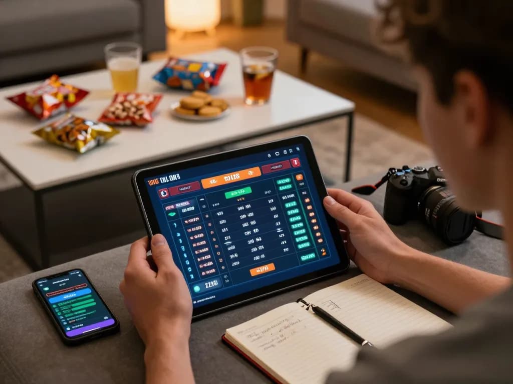 Betting on RR88 sports with live odds displayed on a tablet in a cozy home setting.