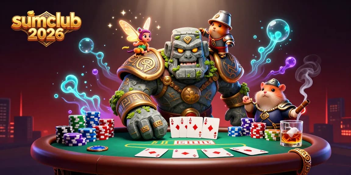 Experience sumclub 2026 with thrilling poker action where a golem guardian protects players' bets.