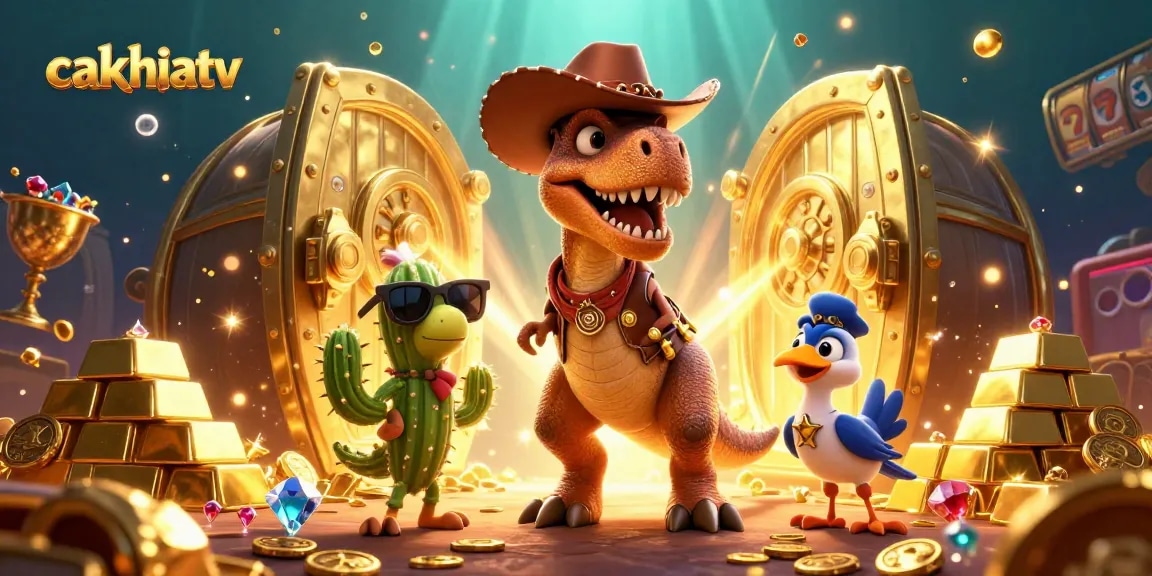Engage with cakhiatv's thrilling 3D casino adventure featuring cartoon characters and vibrant riches.