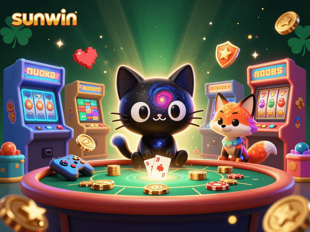 Engaging illustration of sunwin's cosmic casino scene with animated characters and vibrant game elements.