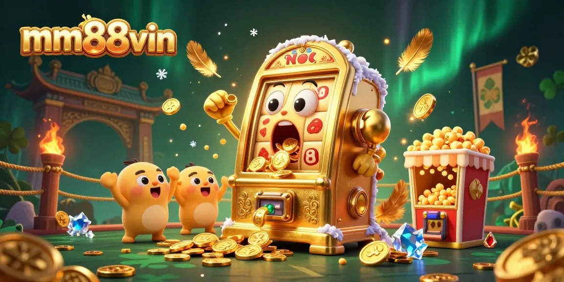 Experience dynamic wins with mm88vin as joyful slot machines celebrate jackpots amidst a vibrant casino scene.