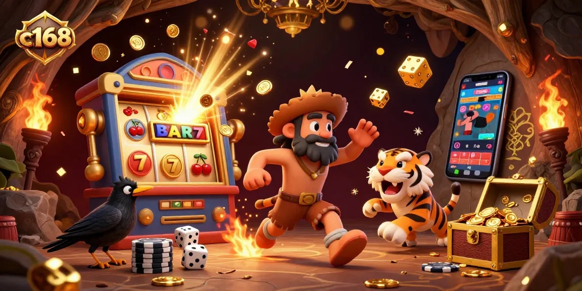 Engage in thrilling gaming experiences with c168's vibrant prehistoric casino featuring dynamic characters and exciting elements.