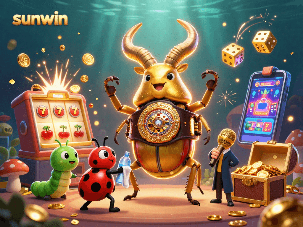 Sunwin gameplay illustration showcasing the dynamic jackpot action with colorful slots and casino elements.