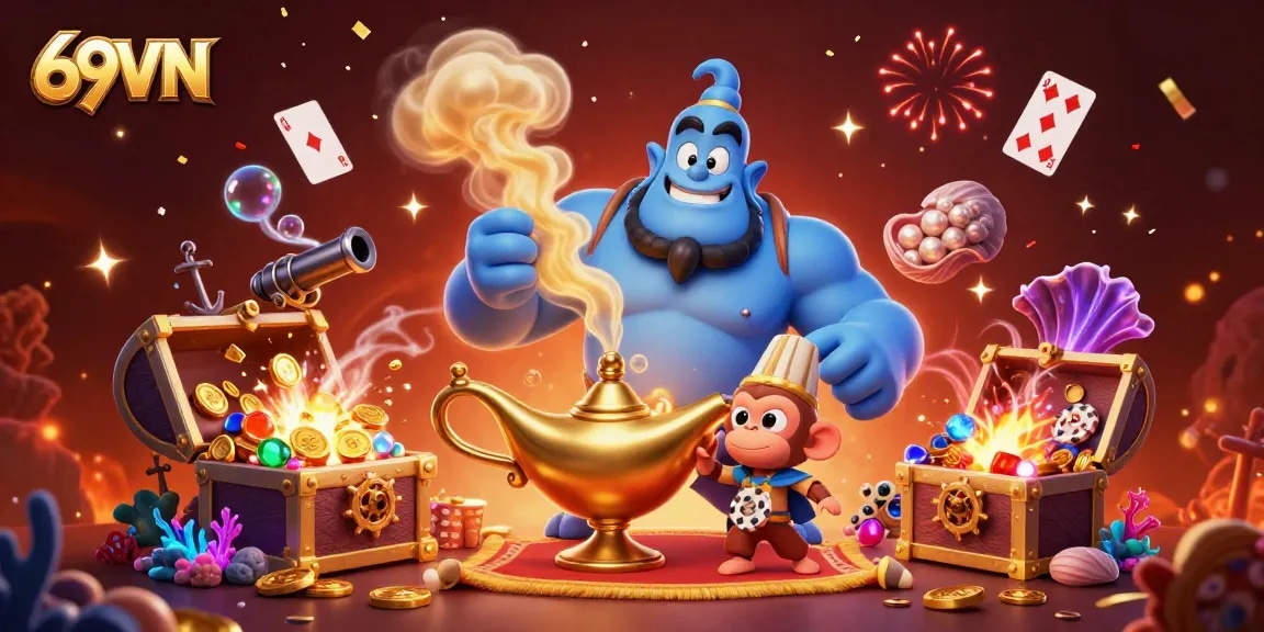 Engage in thrilling gaming experiences at 69VN's online casino rich with colorful layers and elaborate details.