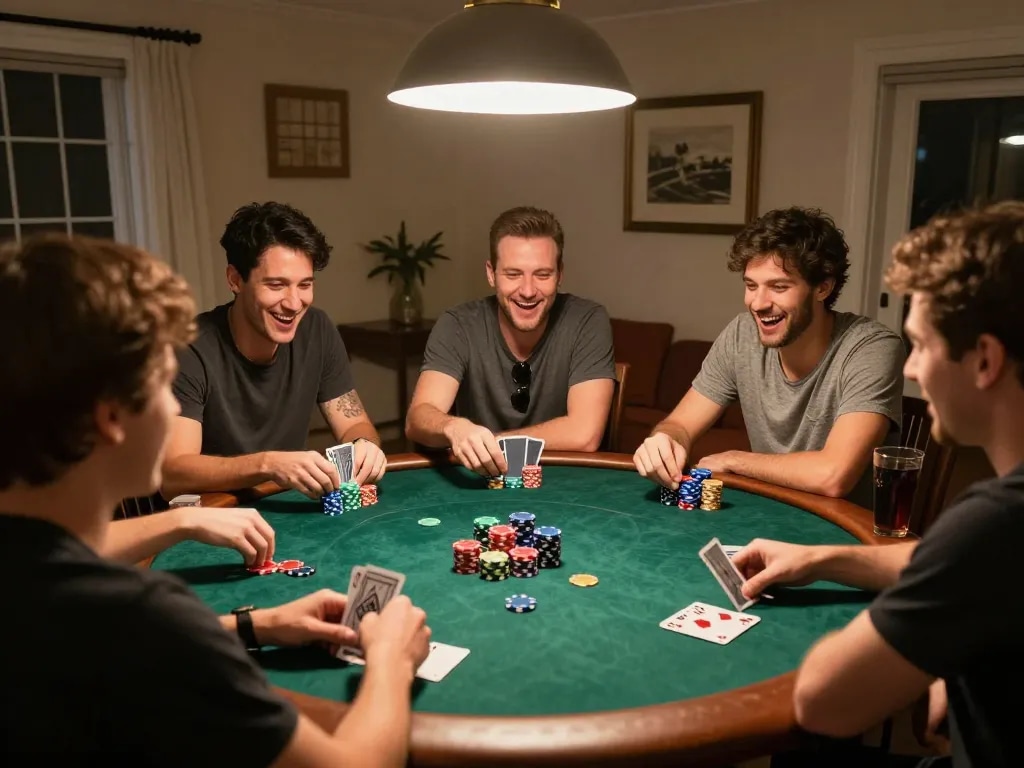 CakhiaTV poker night with friends enjoying an engaging game, showcasing vibrant atmosphere and strategic gameplay.