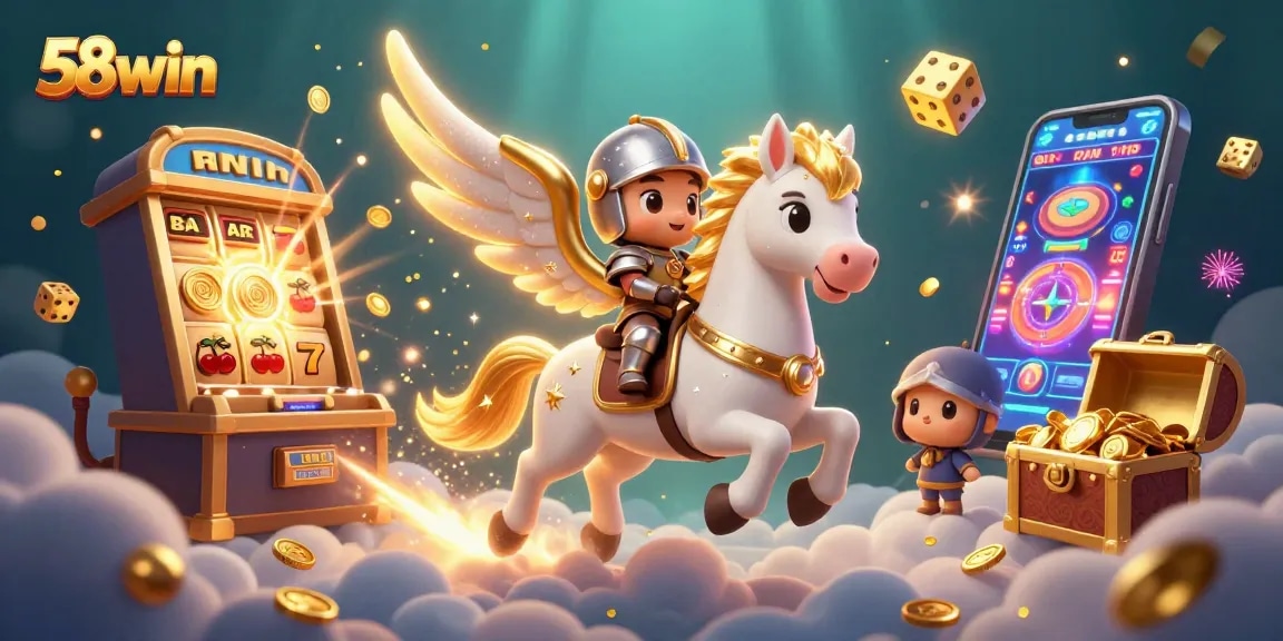 Experience thrilling gameplay with 58win as a celestial knight rides through an exciting casino world of jackpots.