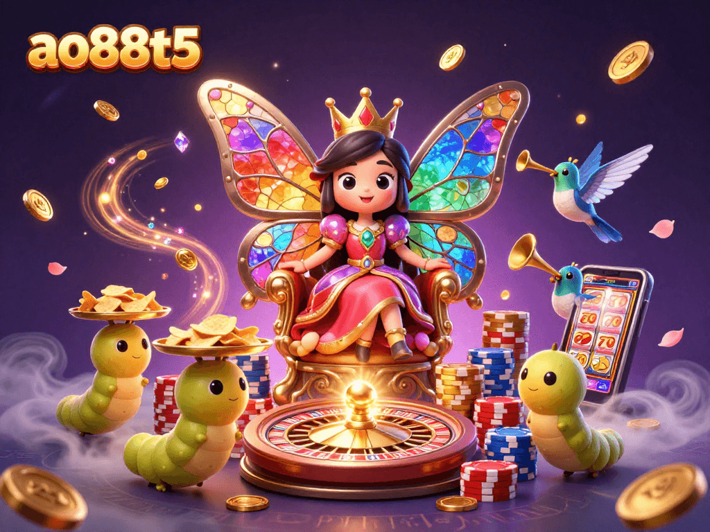 Revel in the excitement with ao88t5 as the butterfly queen presides over a vibrant casino scene.