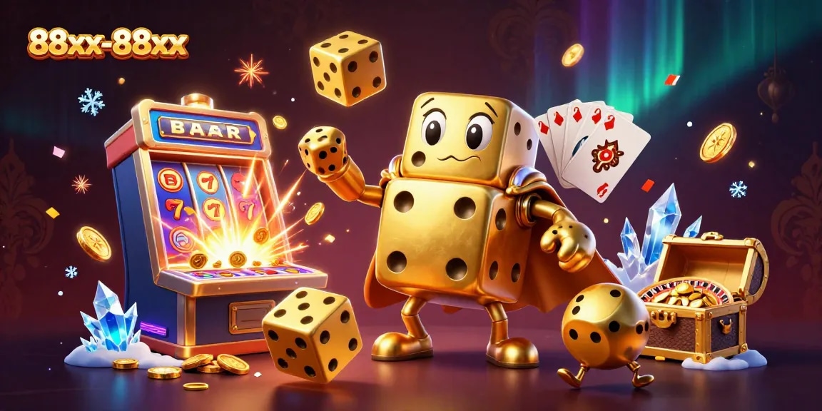 88xx-88xx showcases a dynamic casino scene with golden dice and a jackpot explosion of coins.