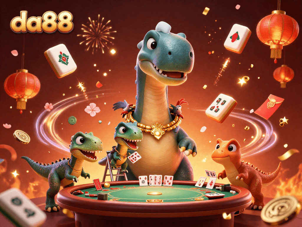Experience the vibrant world of da88 with colorful characters and festive decorations in this stunning digital scene.