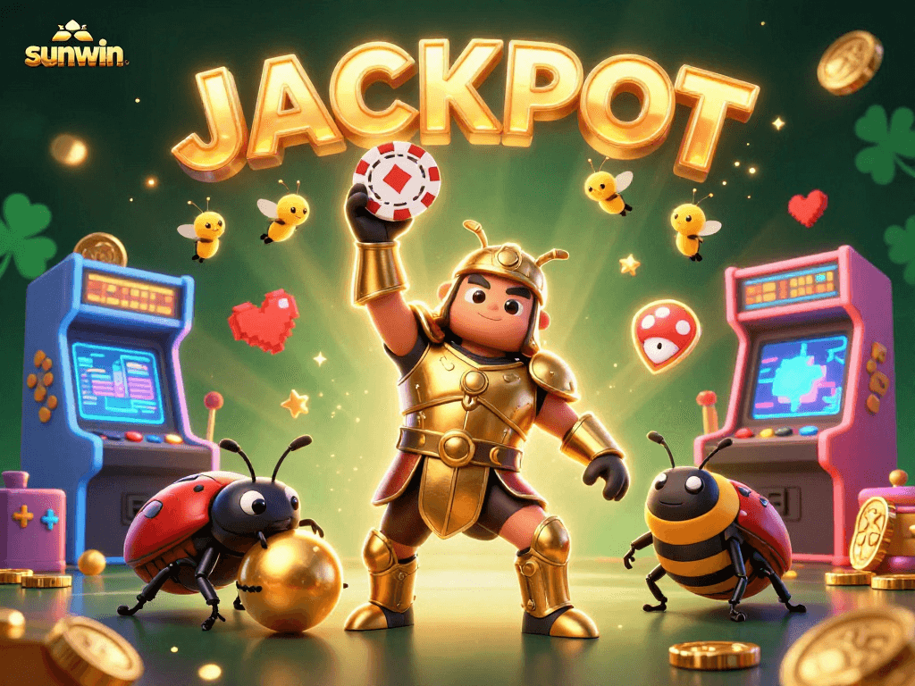 Play slots and win big at sunwin with a colorful casino-themed 3D illustration.