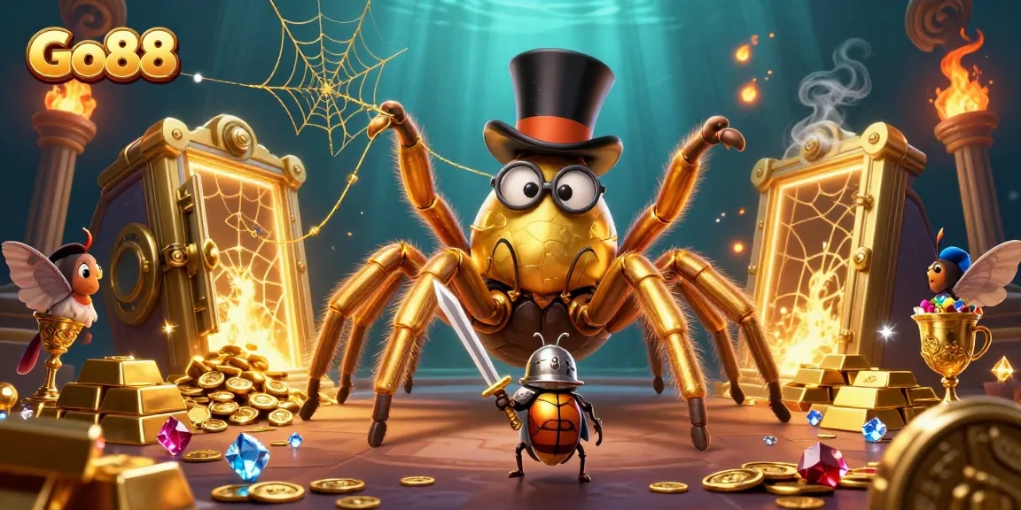 Engage with Go88's golden treasures in a captivating casino adventure illustration.