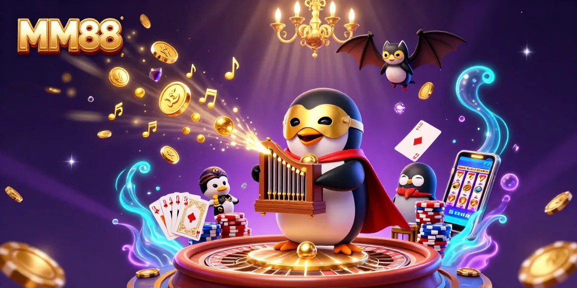 Experience the excitement of MM88 as the phantom penguin orchestrates a dazzling casino scene.