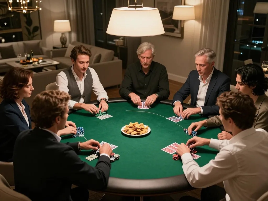 Players enjoy a fun poker night at home with kjc gaming atmosphere.