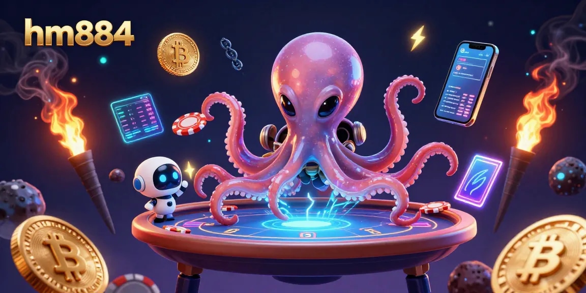 Explore dynamic gameplay with hm884 as an alien octopus engages in holographic poker.