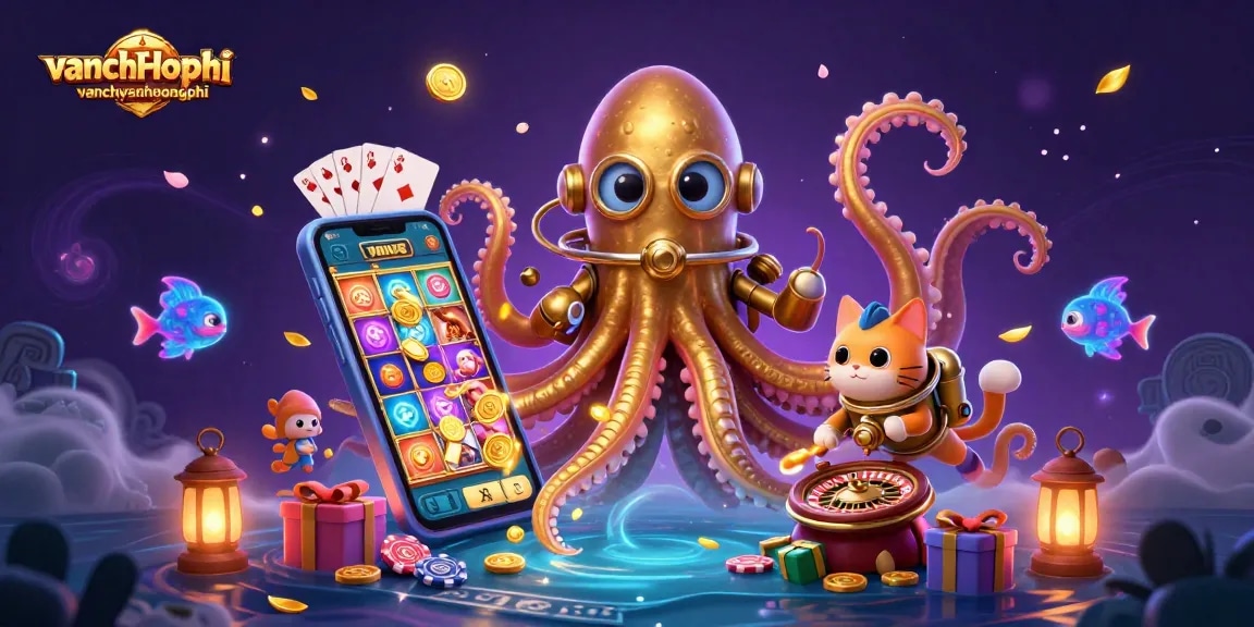 Experience thrilling gameplay at vanchuyenhoangphi with a majestic kraken amid casino excitement.