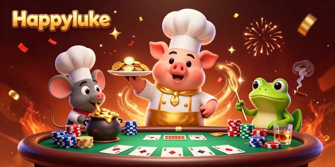 Join the excitement at Happyluke by celebrating casino wins with vibrant characters and golden prizes.