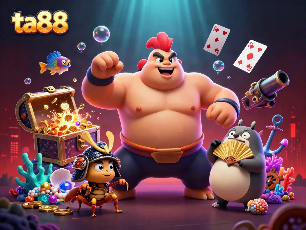 Win big with ta88's dynamic 3D casino illustration showcasing thrilling gaming action.