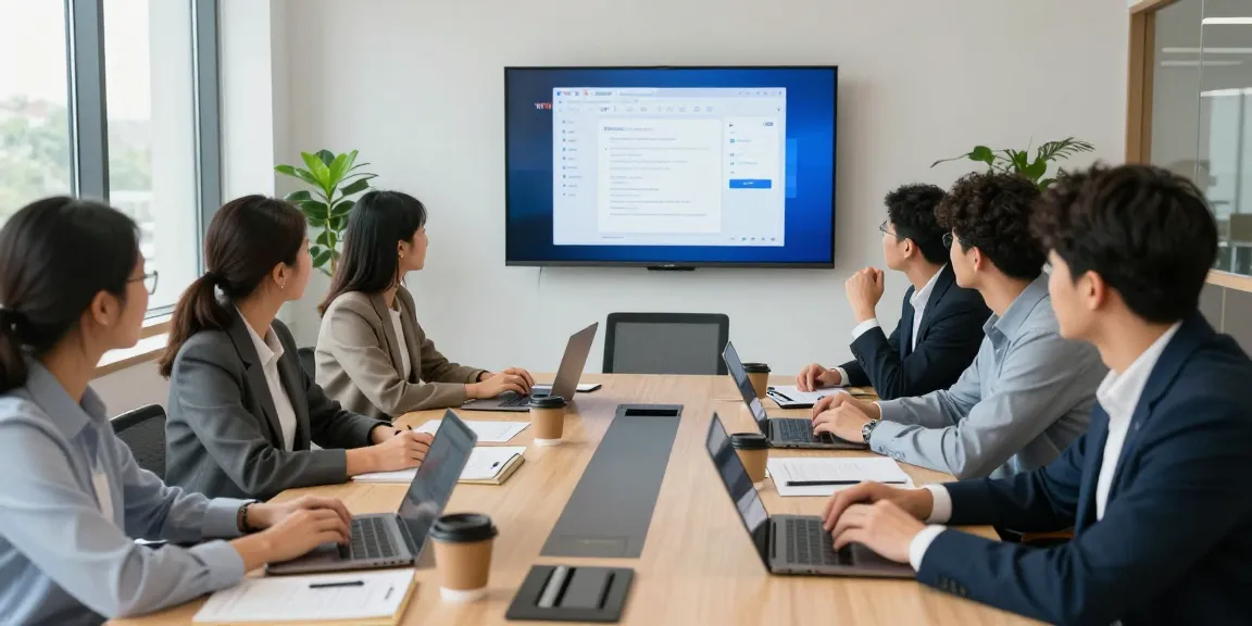 团队在会议室中使用WPS Office进行高效协作的场景展示