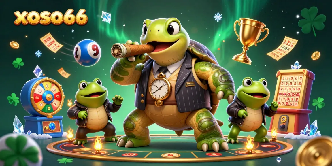 Experience xoso66's dynamic gaming world with lottery characters in a vibrant illustration.
